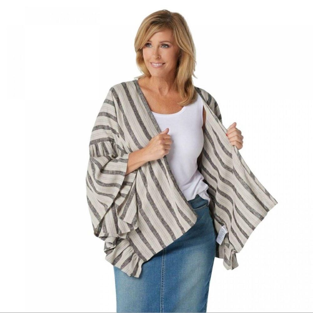 Laurie Felt Linen Blend Kimono Top Grey and Black Women’s XS/S